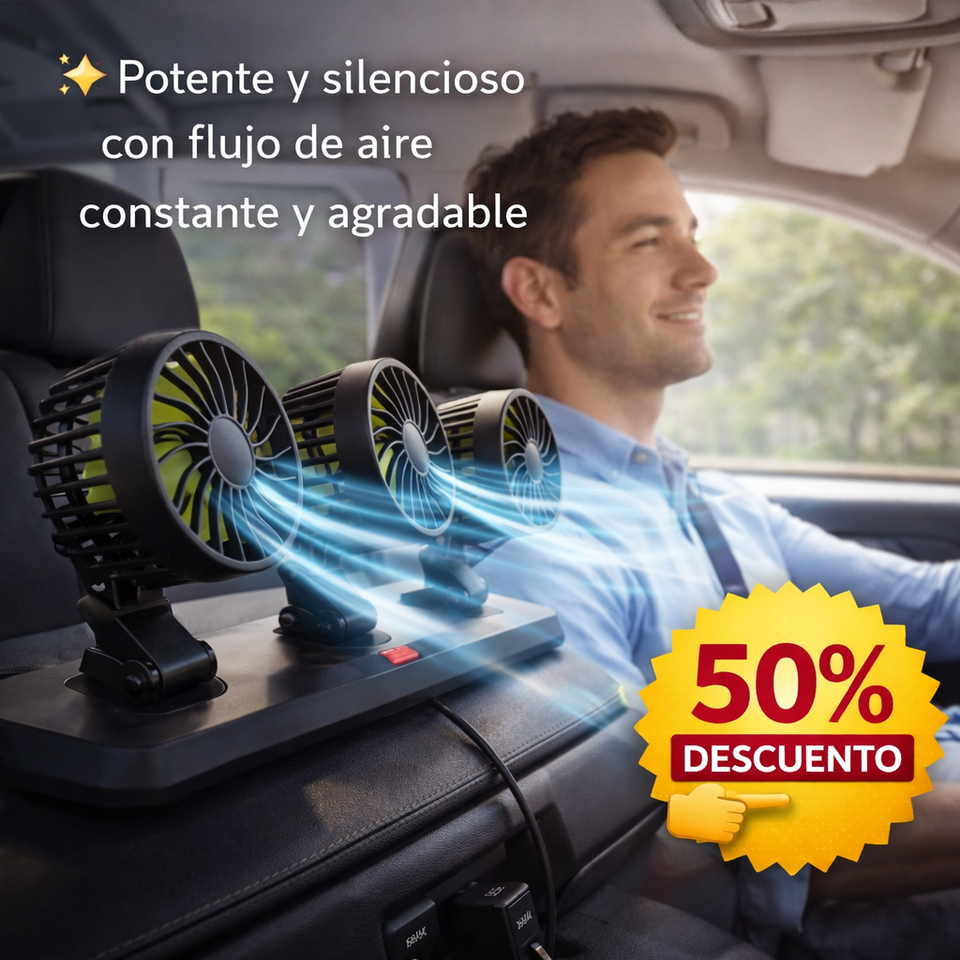 🚗❄️ VENTILADOR PARA AUTO TRIPLE CABEZAL 360° MÁXIMA FRESCURA AL INSTANTE